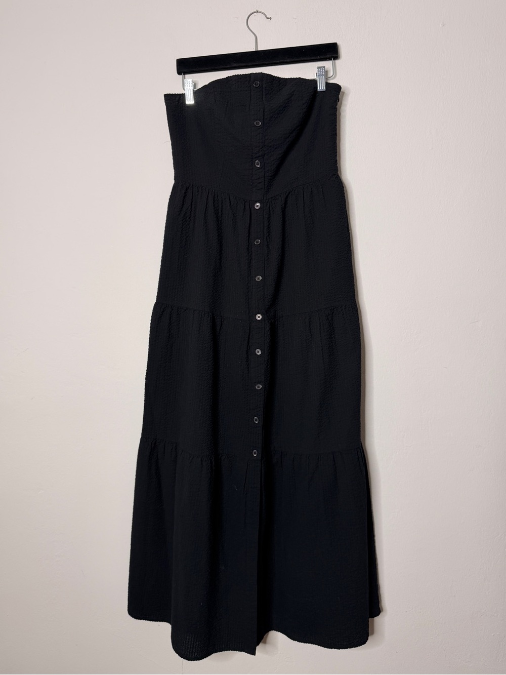 LOFT Beach Black Strapless Button-Front Tiered Maxi Dress Size 6